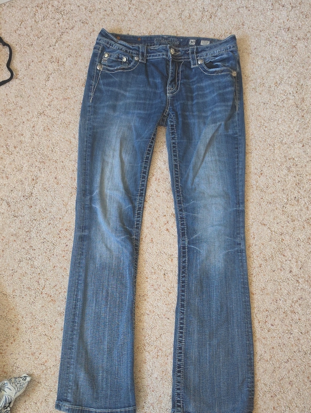 Miss Me Dark Blue Bootcut Jeans with Faded Accents